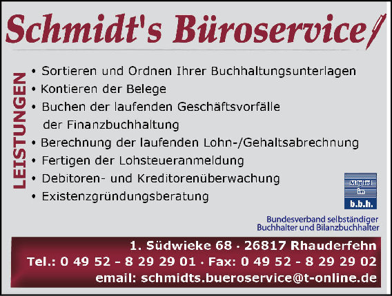 Schmidt's Büroservice , Schmidt Gisela in Westrhauderfehn Gemeinde Rhauderfehn - Logo