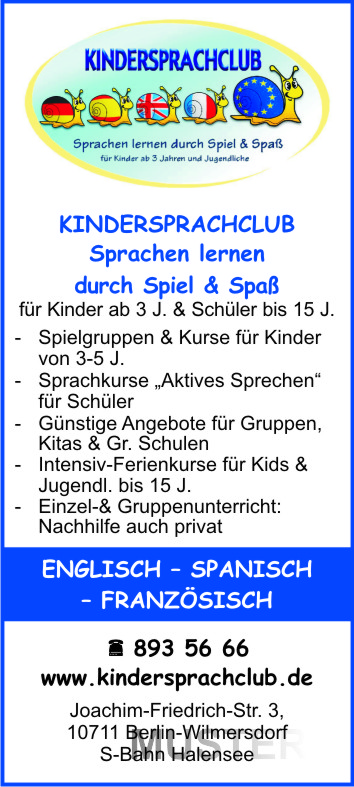 Kindersprachclub Englisch Französisch Spanisch Deutsch Sprachschule für Kinder und Jugendliche in Berlin - Logo