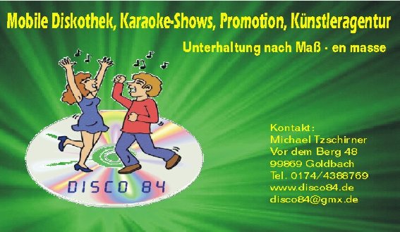 Disco 84, M. Tzschirner in Goldbach Gemeinde Nessetal - Logo