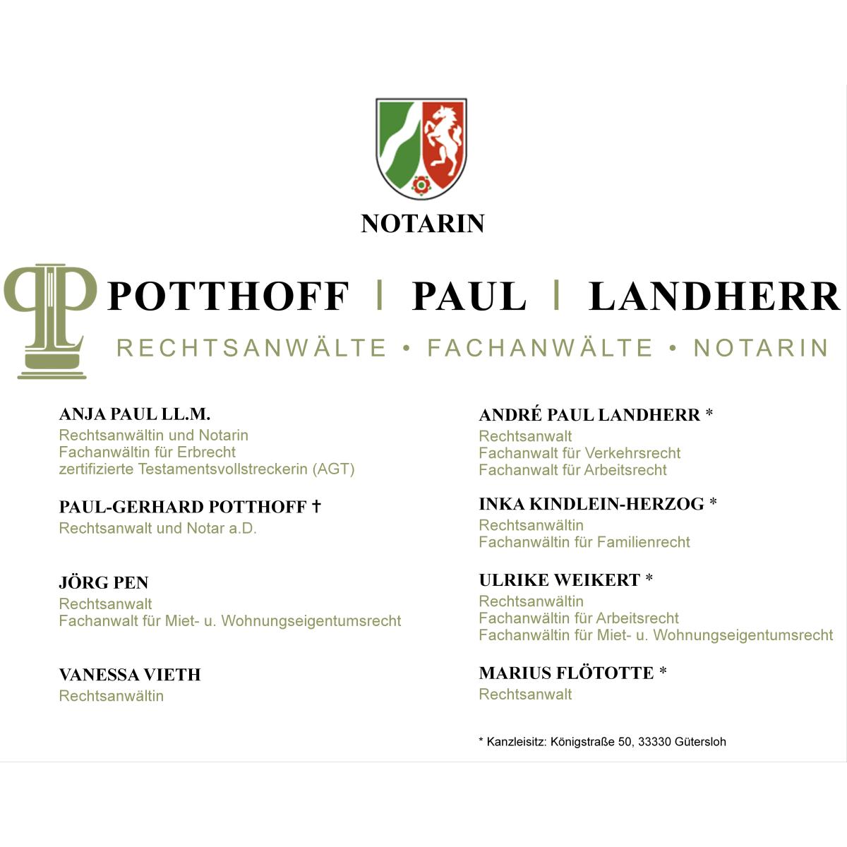 Potthoff | Paul | Kollegen - Rechtsanwälte, Fachanwälte & Notarin -  Anja Paul LL.M. in Gütersloh - Logo