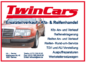 Twincars * KfZ Handel und Reparatur * Ersatzteilverkauf * Reifenhandel in Bernau bei Berlin - Logo