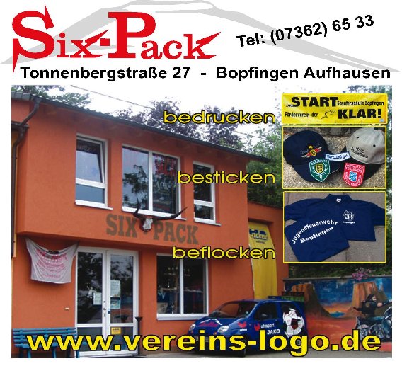 Six-Pack seit1992 Stickerei&Textildruck in Bopfingen - Logo